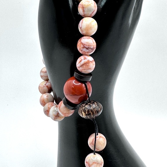 RED VEIN JASPER + RED JADPER NATURAL BRACELET size 7” - Picture 5 of 9